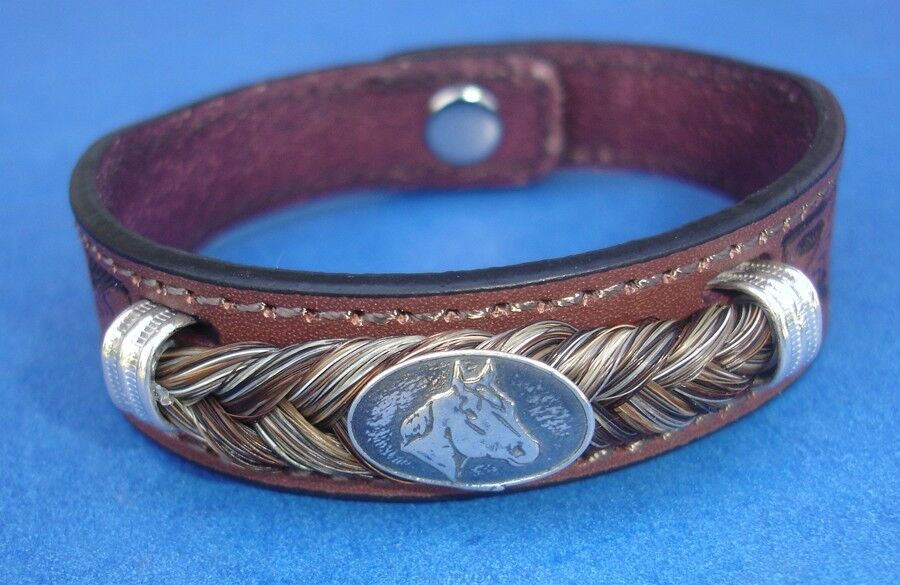 Western Jewelry Hand Tooled Leather QH Concho Bracelet W/SS Caps Size Med.