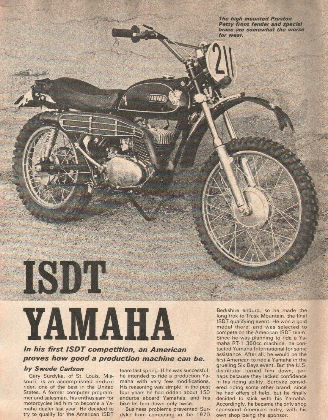 1972 ISDT Yamaha - 2-Page Vintage Motorcycle Article