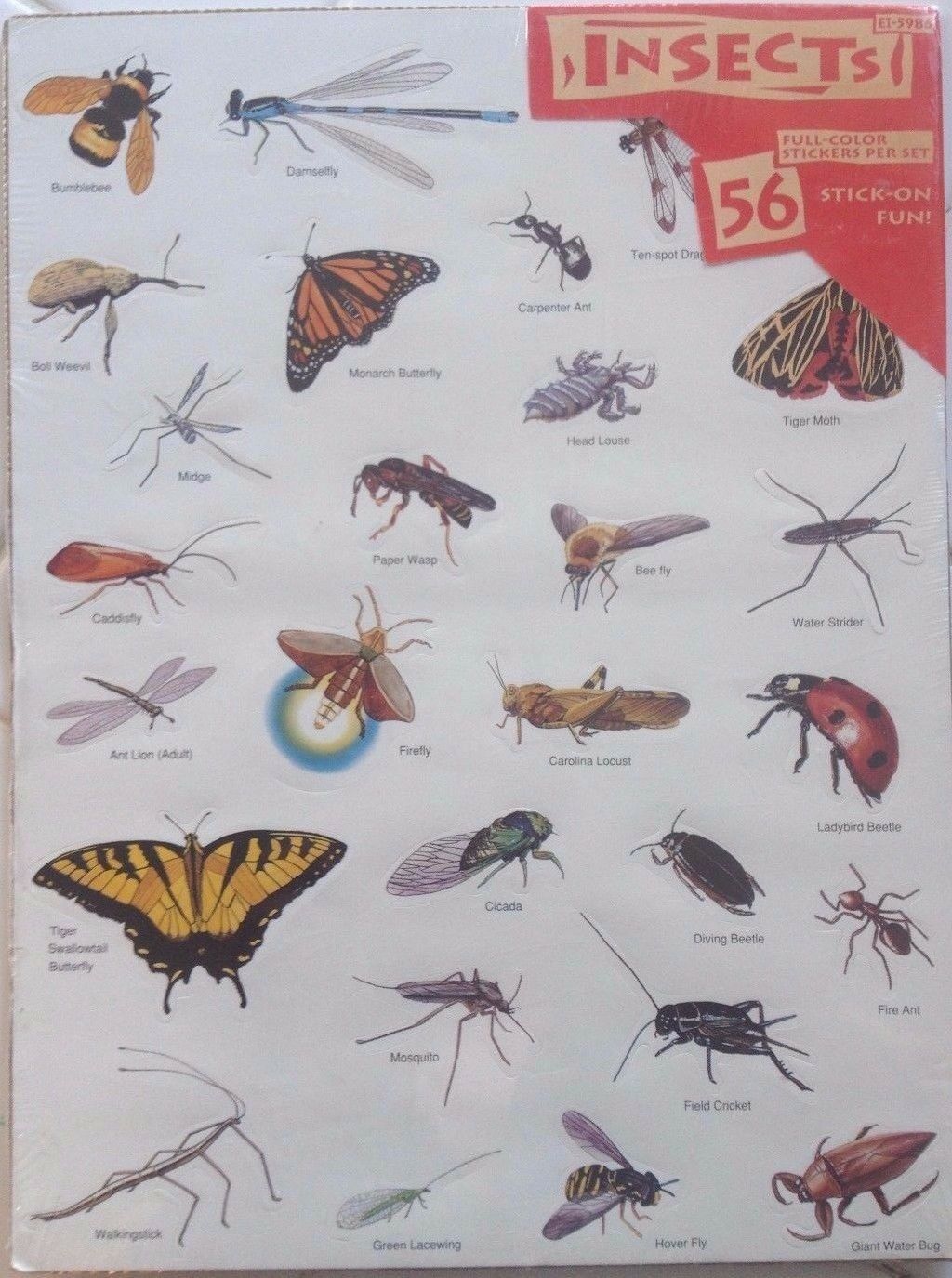Rare old Educational Insights Insect Stickers 1992 Vintage in Plastic US Seller