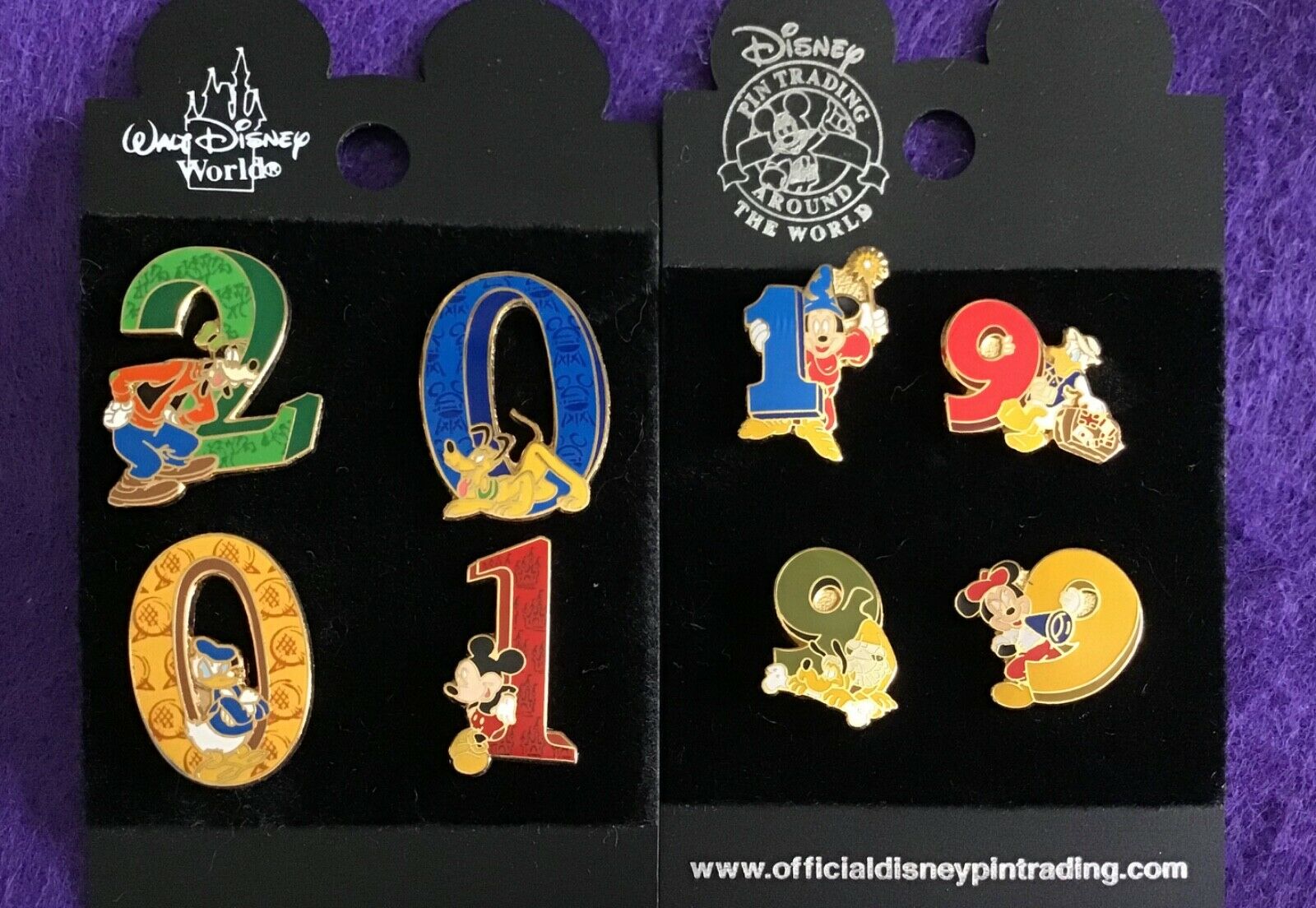 Disney eight 8 PINS 1999 sorcerer Mickey Donald Pluto Minnie 2000 Mickey Goofy